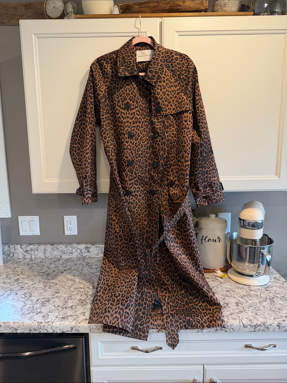 Rebecca Minkoff Leopard Print Trench Coat - Brown and Black - Picture 11 of 15